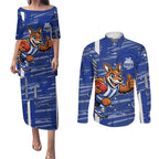 North Melbourne Kangaroos Couples Matching Puletasi and Long Sleeve Button Shirt Mascot Cartoon Football Illustration Style
