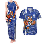 North Melbourne Kangaroos Couples Matching Tank Maxi Dress and Hawaiian Shirt Mascot Cartoon Football Illustration Style