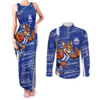 North Melbourne Kangaroos Couples Matching Tank Maxi Dress and Long Sleeve Button Shirt Mascot Cartoon Football Illustration Style