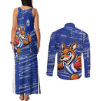 North Melbourne Kangaroos Couples Matching Tank Maxi Dress and Long Sleeve Button Shirt Mascot Cartoon Football Illustration Style