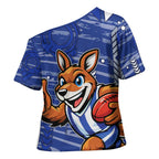 North Melbourne Kangaroos Cross Shoulder Shirt Mascot Cartoon Football Illustration Style