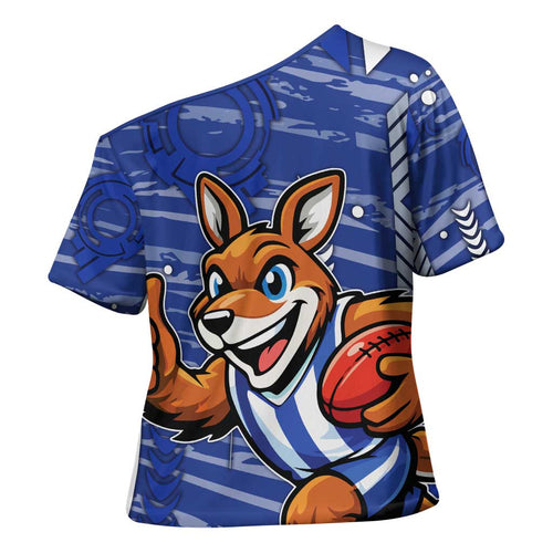 North Melbourne Kangaroos Cross Shoulder Shirt Mascot Cartoon Football Illustration Style