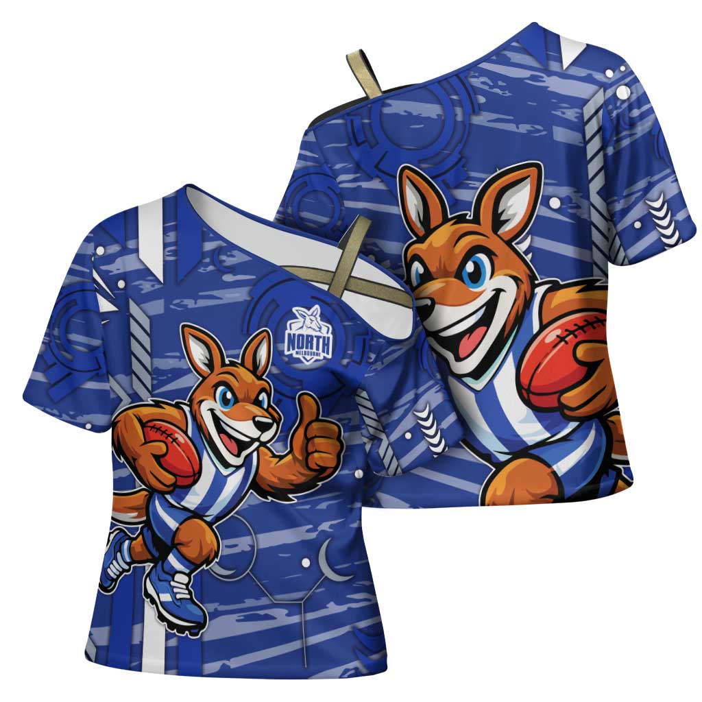 North Melbourne Kangaroos Cross Shoulder Shirt Mascot Cartoon Football Illustration Style
