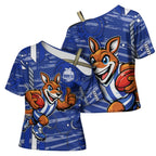 North Melbourne Kangaroos Cross Shoulder Shirt Mascot Cartoon Football Illustration Style