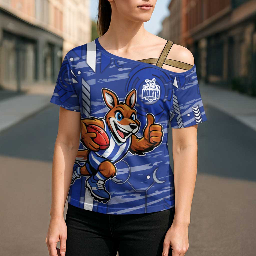 North Melbourne Kangaroos Cross Shoulder Shirt Mascot Cartoon Football Illustration Style
