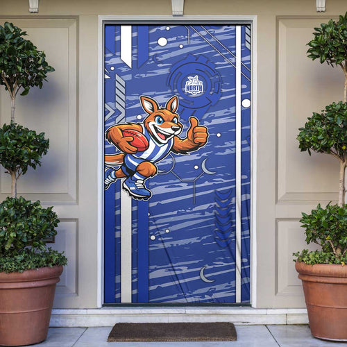 North Melbourne Kangaroos Door Cover Mascot Cartoon Football Illustration Style