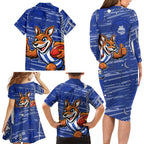North Melbourne Kangaroos Family Matching Long Sleeve Bodycon Dress and Hawaiian Shirt Mascot Cartoon Football Illustration Style