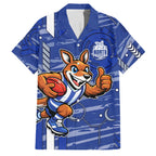 North Melbourne Kangaroos Family Matching Long Sleeve Bodycon Dress and Hawaiian Shirt Mascot Cartoon Football Illustration Style