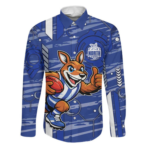 North Melbourne Kangaroos Family Matching Long Sleeve Bodycon Dress and Hawaiian Shirt Mascot Cartoon Football Illustration Style