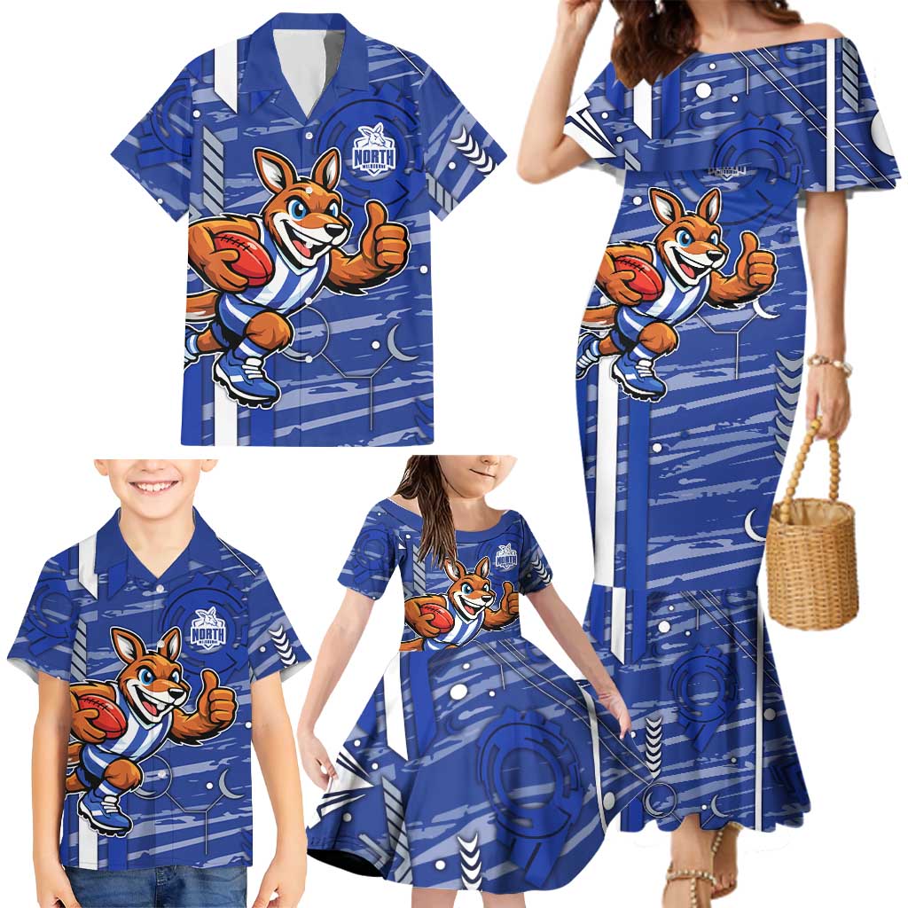 North Melbourne Kangaroos Family Matching Mermaid Dress and Hawaiian Shirt Mascot Cartoon Football Illustration Style