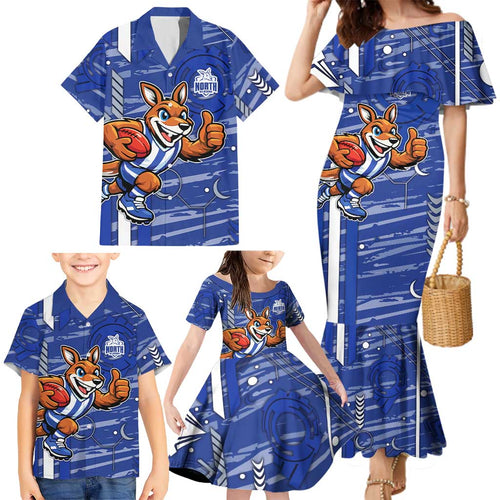 North Melbourne Kangaroos Family Matching Mermaid Dress and Hawaiian Shirt Mascot Cartoon Football Illustration Style