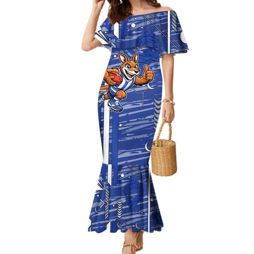 North Melbourne Kangaroos Family Matching Mermaid Dress and Hawaiian Shirt Mascot Cartoon Football Illustration Style