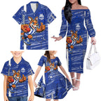 North Melbourne Kangaroos Family Matching Off The Shoulder Long Sleeve Dress and Hawaiian Shirt Mascot Cartoon Football Illustration Style