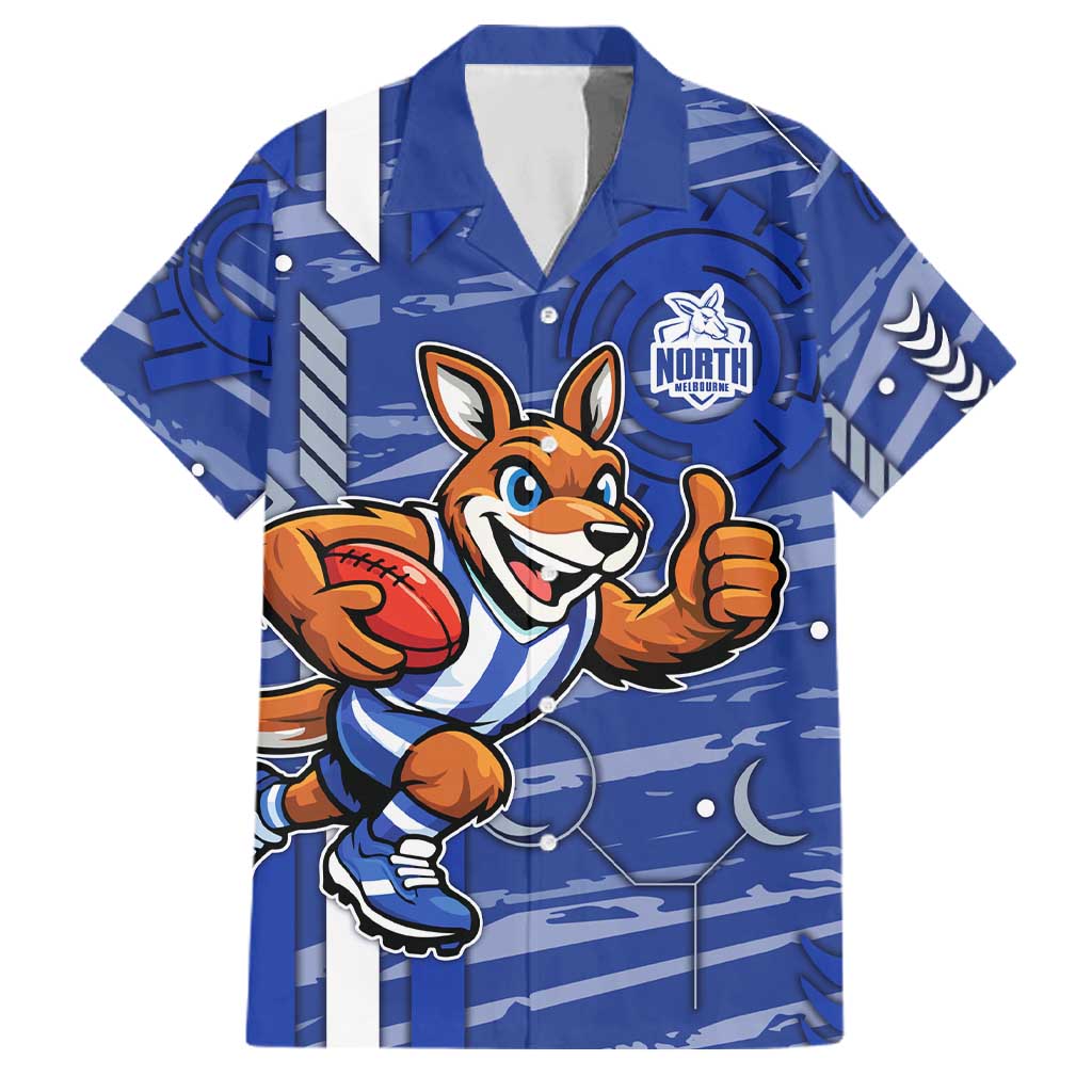 North Melbourne Kangaroos Family Matching Off The Shoulder Long Sleeve Dress and Hawaiian Shirt Mascot Cartoon Football Illustration Style