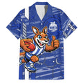 North Melbourne Kangaroos Family Matching Off The Shoulder Long Sleeve Dress and Hawaiian Shirt Mascot Cartoon Football Illustration Style