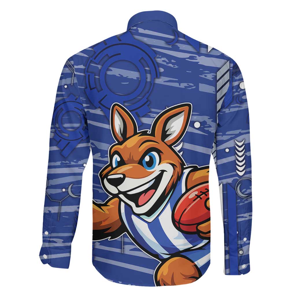 North Melbourne Kangaroos Family Matching Off The Shoulder Long Sleeve Dress and Hawaiian Shirt Mascot Cartoon Football Illustration Style