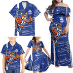 North Melbourne Kangaroos Family Matching Off Shoulder Maxi Dress and Hawaiian Shirt Mascot Cartoon Football Illustration Style