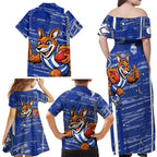 North Melbourne Kangaroos Family Matching Off Shoulder Maxi Dress and Hawaiian Shirt Mascot Cartoon Football Illustration Style