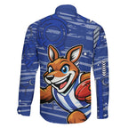 North Melbourne Kangaroos Family Matching Off Shoulder Maxi Dress and Hawaiian Shirt Mascot Cartoon Football Illustration Style