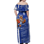 North Melbourne Kangaroos Family Matching Off Shoulder Maxi Dress and Hawaiian Shirt Mascot Cartoon Football Illustration Style