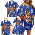 North Melbourne Kangaroos Family Matching Off Shoulder Short Dress and Hawaiian Shirt Mascot Cartoon Football Illustration Style