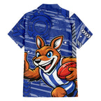 North Melbourne Kangaroos Family Matching Off Shoulder Short Dress and Hawaiian Shirt Mascot Cartoon Football Illustration Style