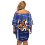 North Melbourne Kangaroos Family Matching Off Shoulder Short Dress and Hawaiian Shirt Mascot Cartoon Football Illustration Style