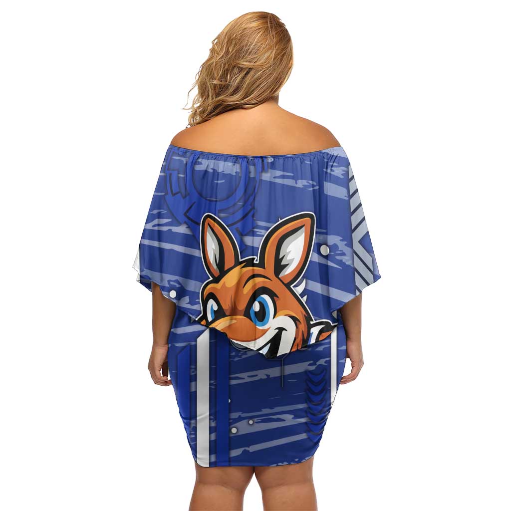 North Melbourne Kangaroos Family Matching Off Shoulder Short Dress and Hawaiian Shirt Mascot Cartoon Football Illustration Style