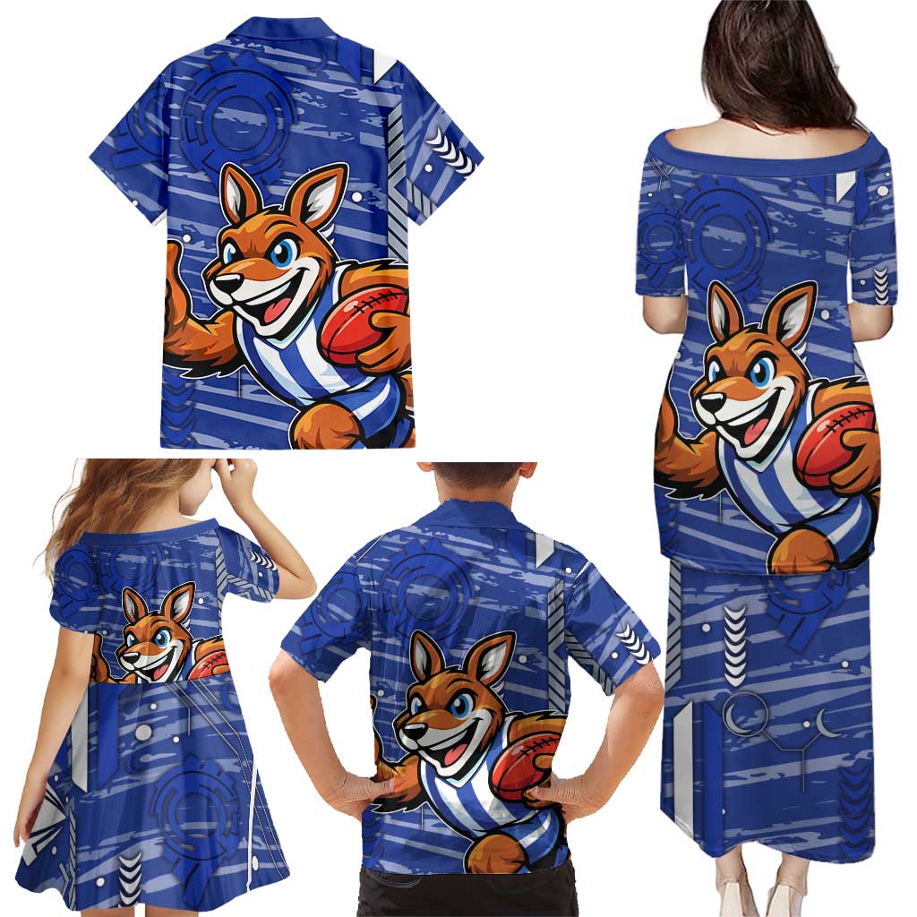 North Melbourne Kangaroos Family Matching Puletasi and Hawaiian Shirt Mascot Cartoon Football Illustration Style