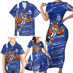 North Melbourne Kangaroos Family Matching Short Sleeve Bodycon Dress and Hawaiian Shirt Mascot Cartoon Football Illustration Style
