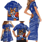 North Melbourne Kangaroos Family Matching Short Sleeve Bodycon Dress and Hawaiian Shirt Mascot Cartoon Football Illustration Style