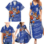 North Melbourne Kangaroos Family Matching Summer Maxi Dress and Hawaiian Shirt Mascot Cartoon Football Illustration Style