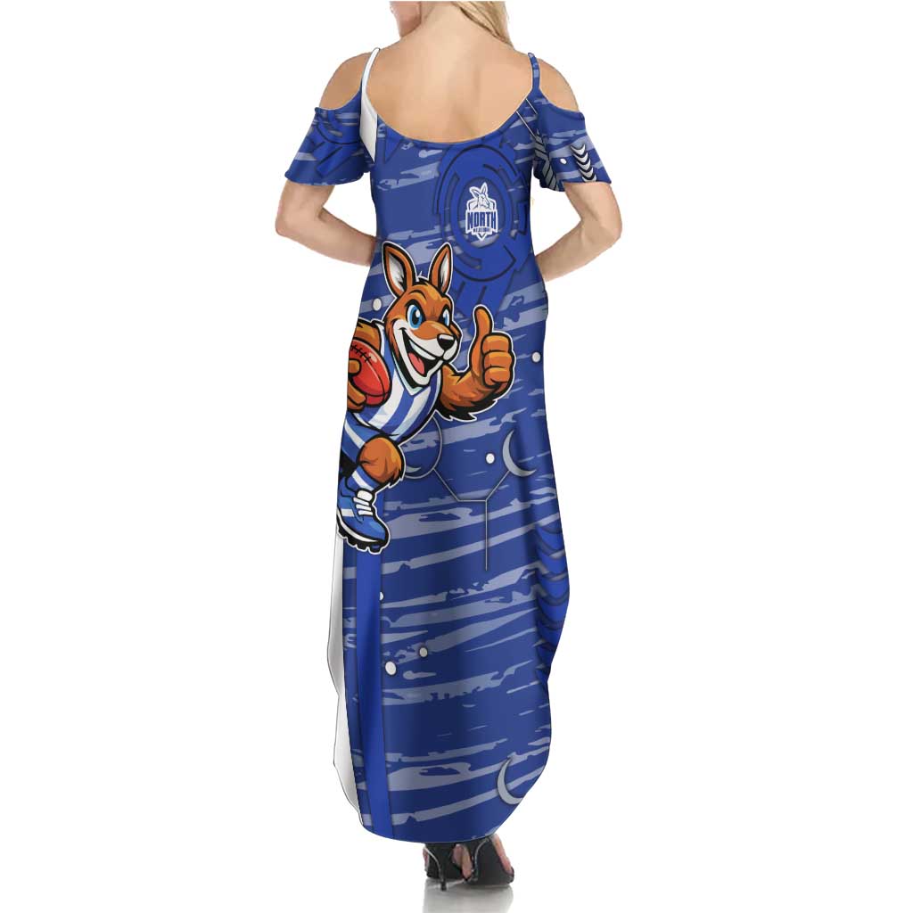 North Melbourne Kangaroos Family Matching Summer Maxi Dress and Hawaiian Shirt Mascot Cartoon Football Illustration Style