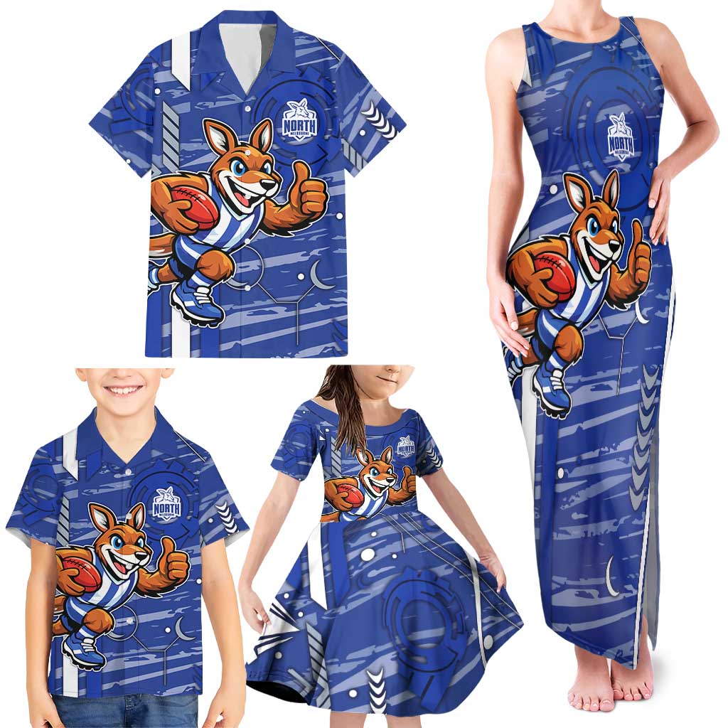 North Melbourne Kangaroos Family Matching Tank Maxi Dress and Hawaiian Shirt Mascot Cartoon Football Illustration Style