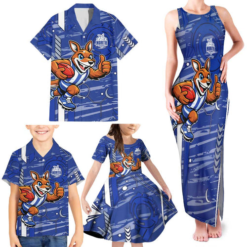 North Melbourne Kangaroos Family Matching Tank Maxi Dress and Hawaiian Shirt Mascot Cartoon Football Illustration Style