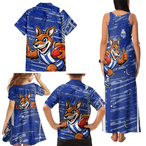 North Melbourne Kangaroos Family Matching Tank Maxi Dress and Hawaiian Shirt Mascot Cartoon Football Illustration Style