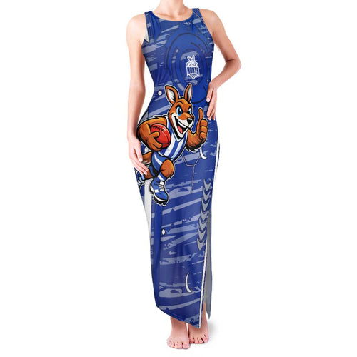 North Melbourne Kangaroos Family Matching Tank Maxi Dress and Hawaiian Shirt Mascot Cartoon Football Illustration Style