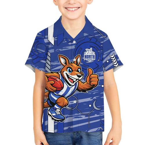 North Melbourne Kangaroos Kid Hawaiian Shirt Mascot Cartoon Football Illustration Style