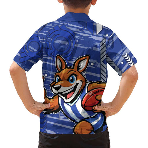 North Melbourne Kangaroos Kid Hawaiian Shirt Mascot Cartoon Football Illustration Style