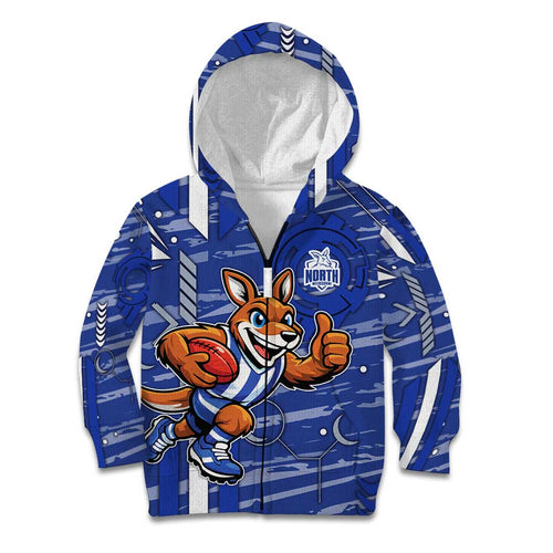 North Melbourne Kangaroos Kid Hoodie Mascot Cartoon Football Illustration Style