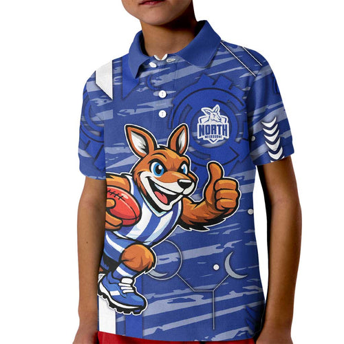 North Melbourne Kangaroos Kid Polo Shirt Mascot Cartoon Football Illustration Style