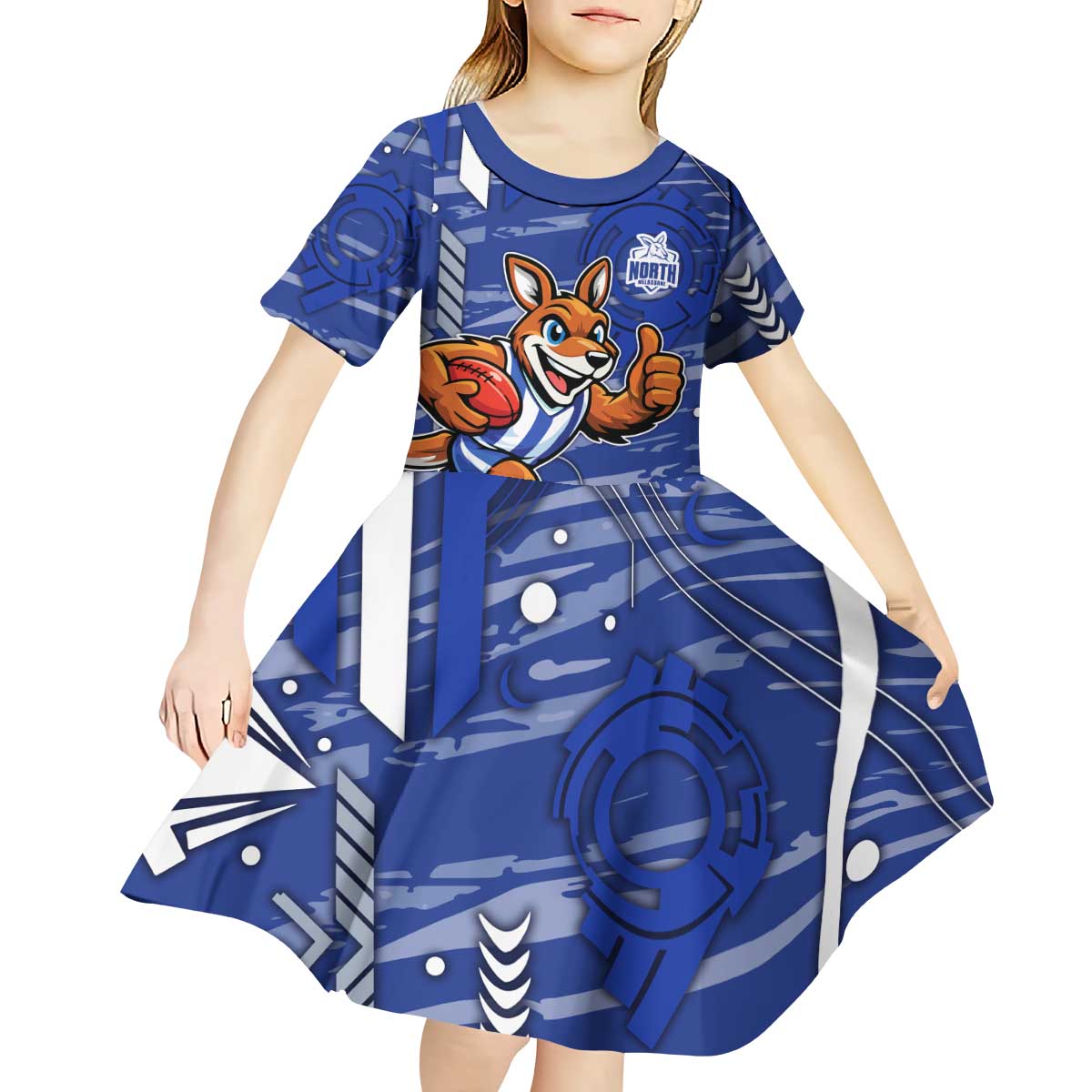 North Melbourne Kangaroos Kid Short Sleeve Dress Mascot Cartoon Football Illustration Style