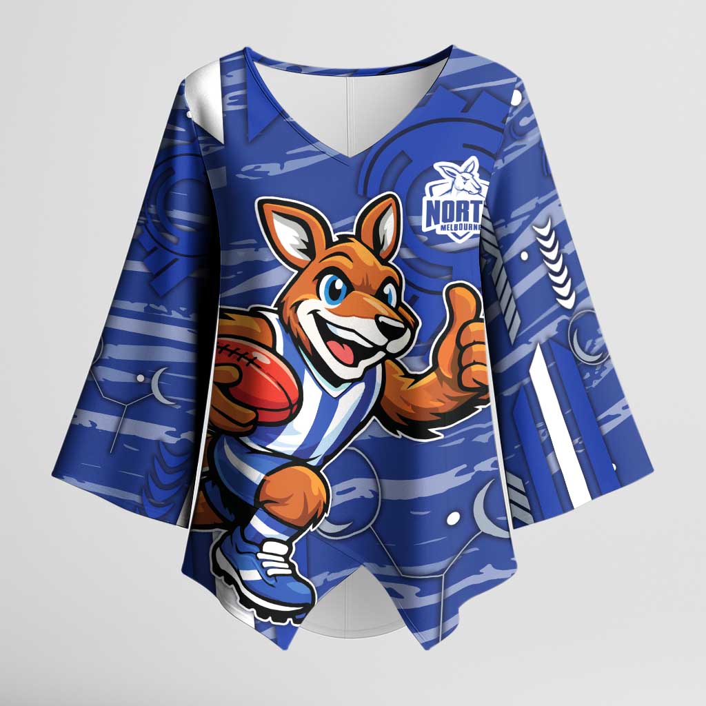 North Melbourne Kangaroos Kimono Sleeve Blouse Mascot Cartoon Football Illustration Style
