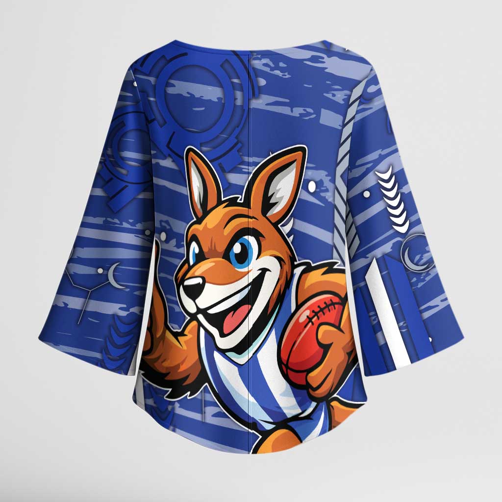 North Melbourne Kangaroos Kimono Sleeve Blouse Mascot Cartoon Football Illustration Style