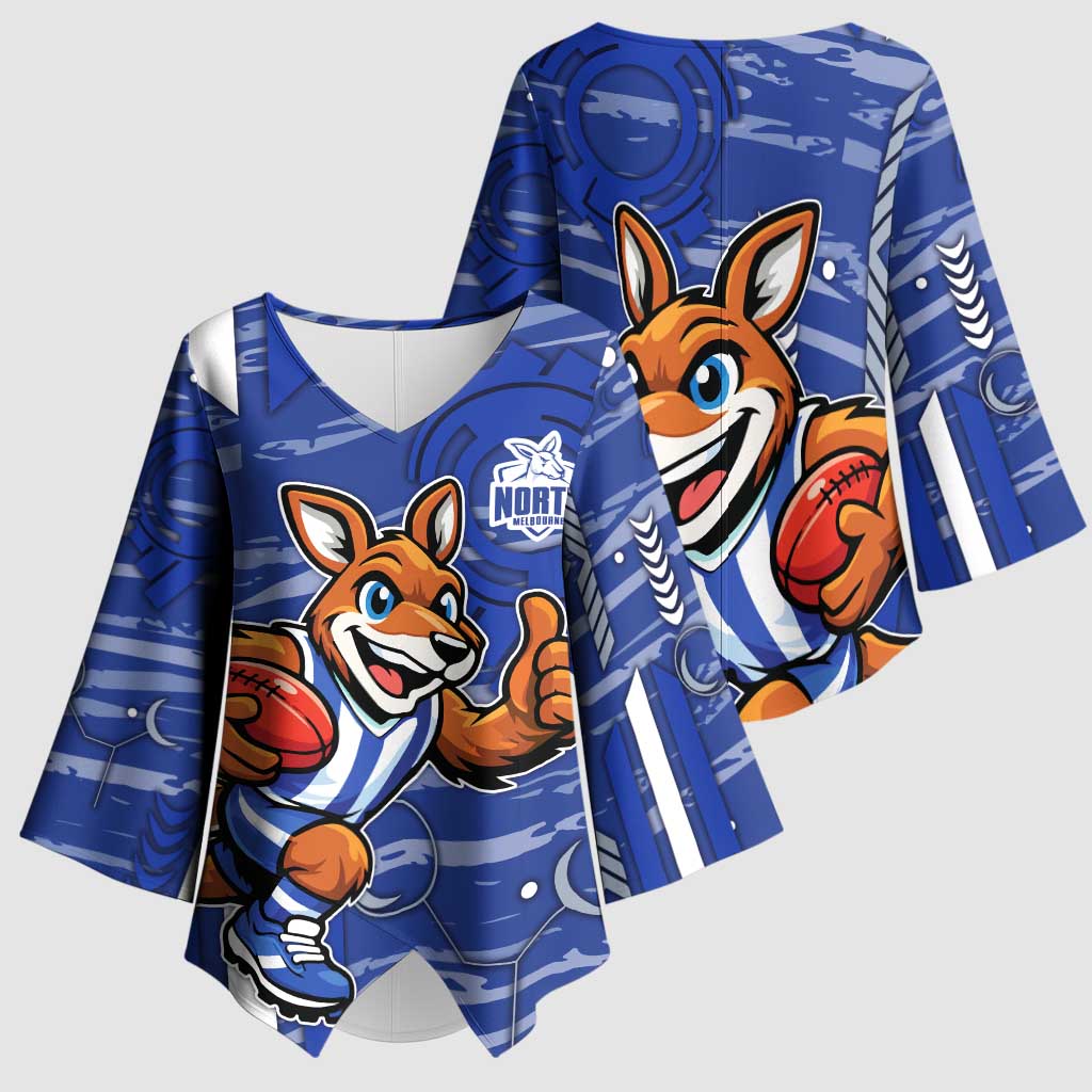 North Melbourne Kangaroos Kimono Sleeve Blouse Mascot Cartoon Football Illustration Style