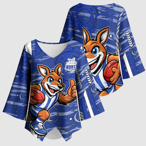 North Melbourne Kangaroos Kimono Sleeve Blouse Mascot Cartoon Football Illustration Style