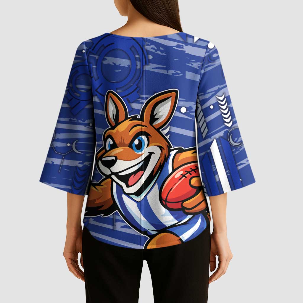 North Melbourne Kangaroos Kimono Sleeve Blouse Mascot Cartoon Football Illustration Style