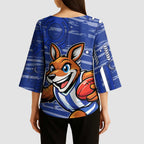 North Melbourne Kangaroos Kimono Sleeve Blouse Mascot Cartoon Football Illustration Style