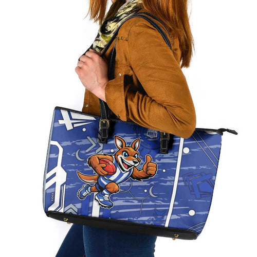 North Melbourne Kangaroos Leather Tote Bag Mascot Cartoon Football Illustration Style