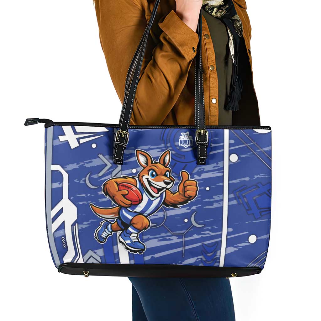 North Melbourne Kangaroos Leather Tote Bag Mascot Cartoon Football Illustration Style